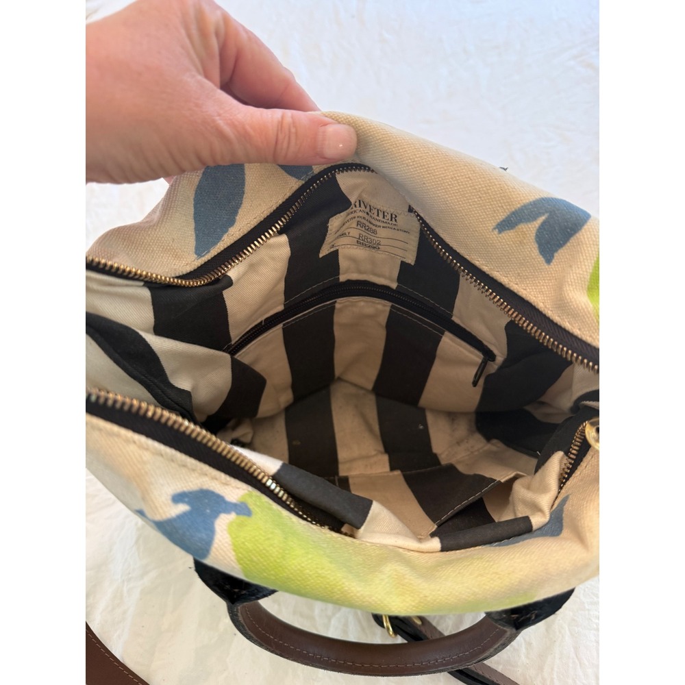 R. Riveter Tote Bag Womens Medium Cream Fruit Print Canvas Leather shoulder bag - Picture 6 of 6